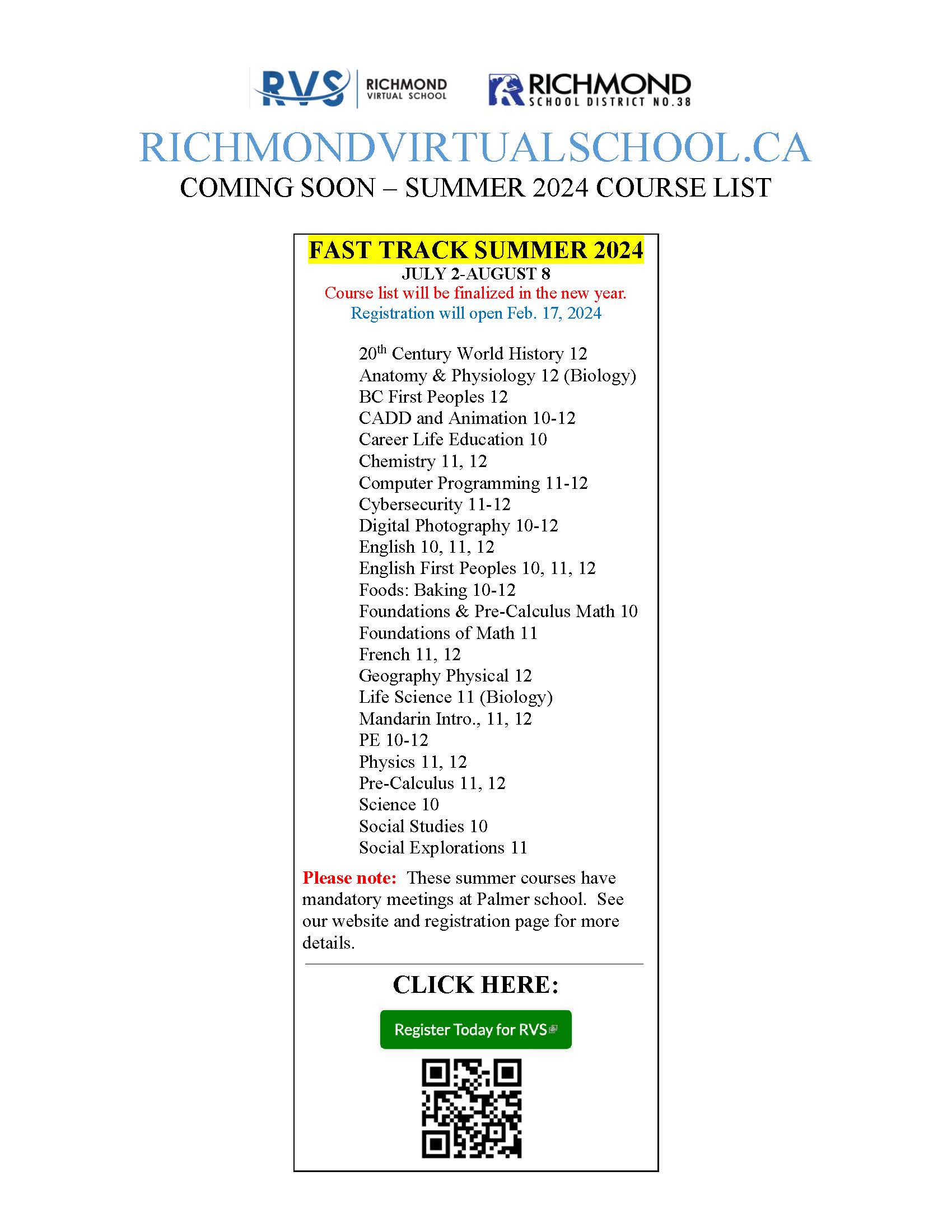 Summer 2024 Course List